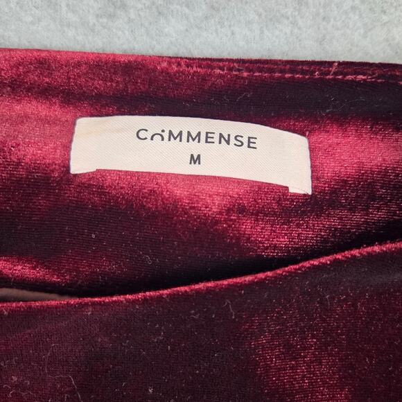 Commense Tunic Mini Dress Womens Size Medium Pleated Panel Velvet Burgandy - Picture 9 of 11